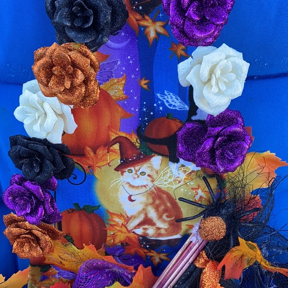 Custom By Me Halloween Witch Hat Wreath Cats Roses Brooms Autumn Leaves Spiders - Picture 6 of 15